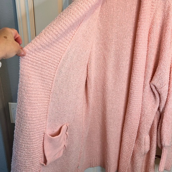 🌸”Karen Scott Vintage Baby Pink Nubby Knot Open Front Cardigan w/ Pockets Size L - Picture 5 of 17